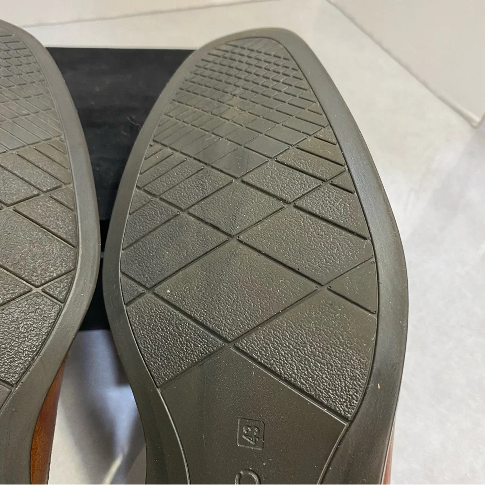 ECCO Cognac Leather Derby Dress Shoes EU 43 US 9–9.5 Comfort Plain Toe